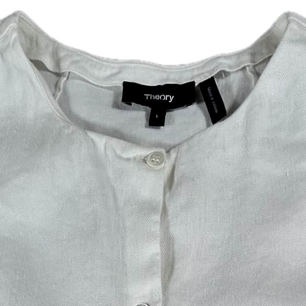 Theory Womens White Linen Viscose Blend Sleeveless Button Down Shell Top Large